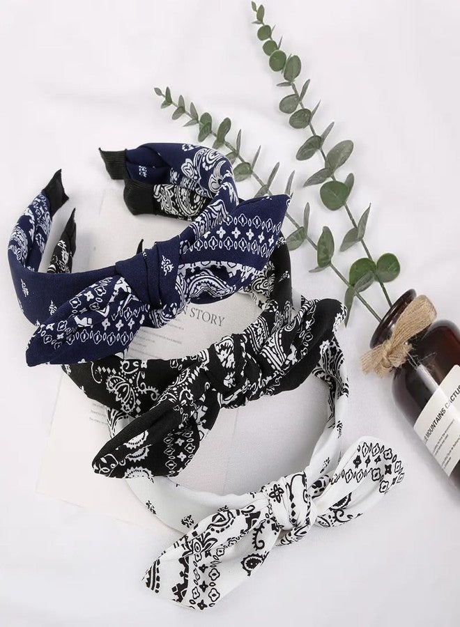 AIBFRID 3 Packs Bow Headbands for Women Girls, Boho Paisley Knotted Hair Accessories, Non Slip Top Knot Turban Hairbands Headwraps, 3PCS (Black, White, Navy Blue) - Image 5